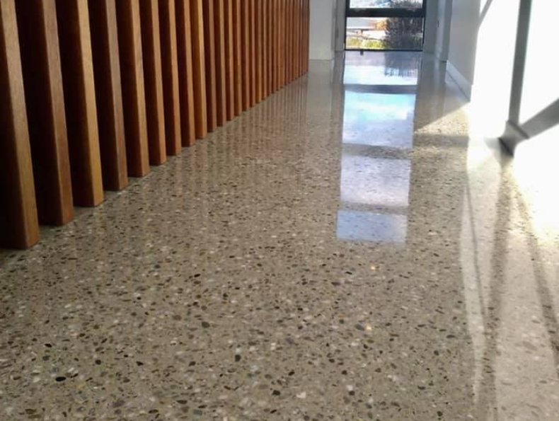 Hallway polished concrete floor Tauranga NZ Grinders