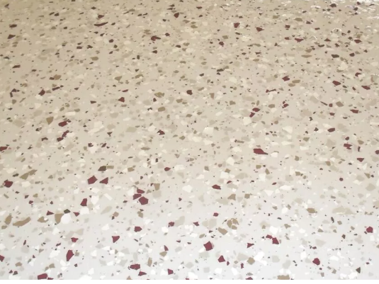 vinyl chip epoxy flake floor brown red beige white