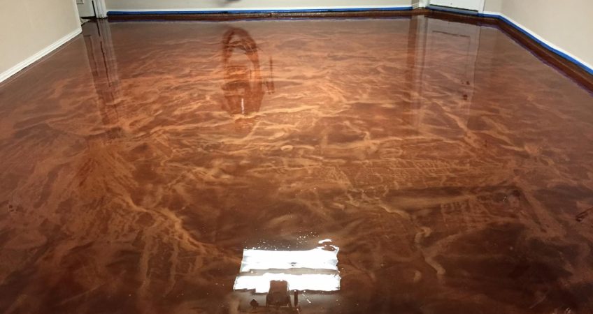 brown epoxy coated garage floor