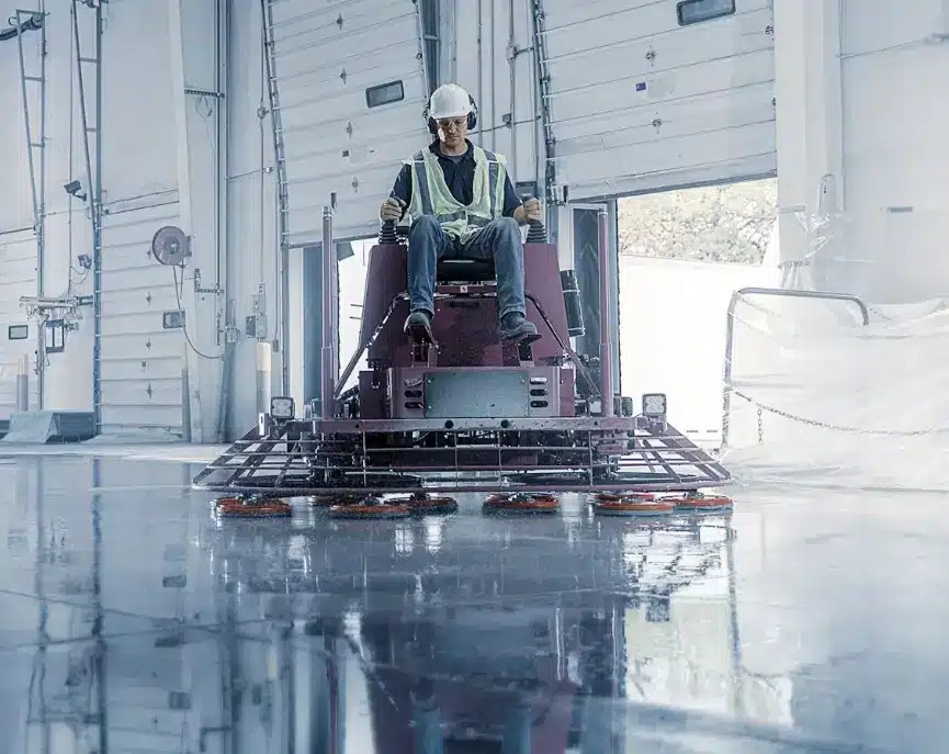 Worker on a Power trowel machine nz grinders tauranga