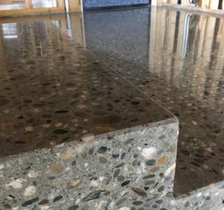 Full stone exposure polished concrete stairs NZ Grinders Tauranga Queenstown