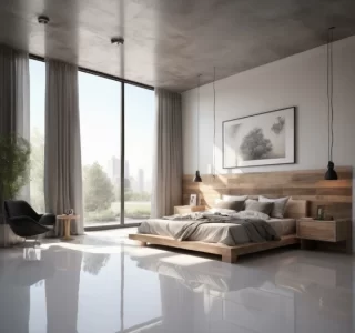 bedroom with epoxy floor
