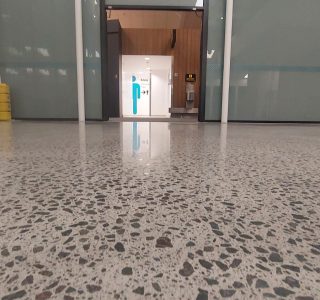 Rotorua airport polished concrete floor in cafe